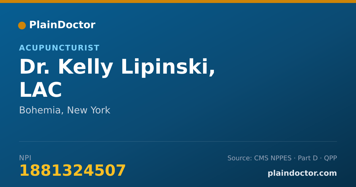 Shareable card for Kelly Lipinski, LAC - Acupuncturist, Bohemia, NY