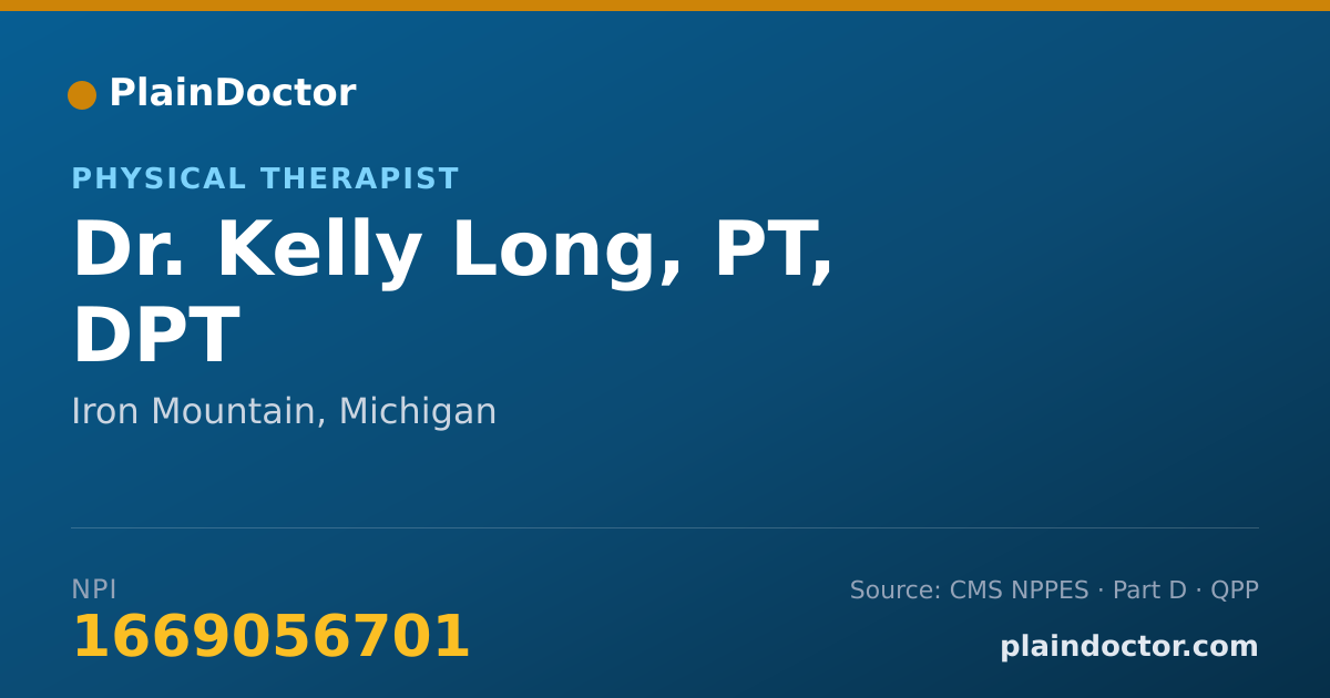 Shareable card for Kelly Long, PT, DPT - Physical Therapist, Iron Mountain, MI