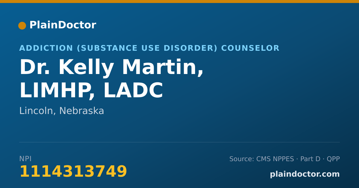 Shareable card for Kelly Martin, LIMHP, LADC - Addiction (Substance Use Disorder) Counselor, Lincoln, NE