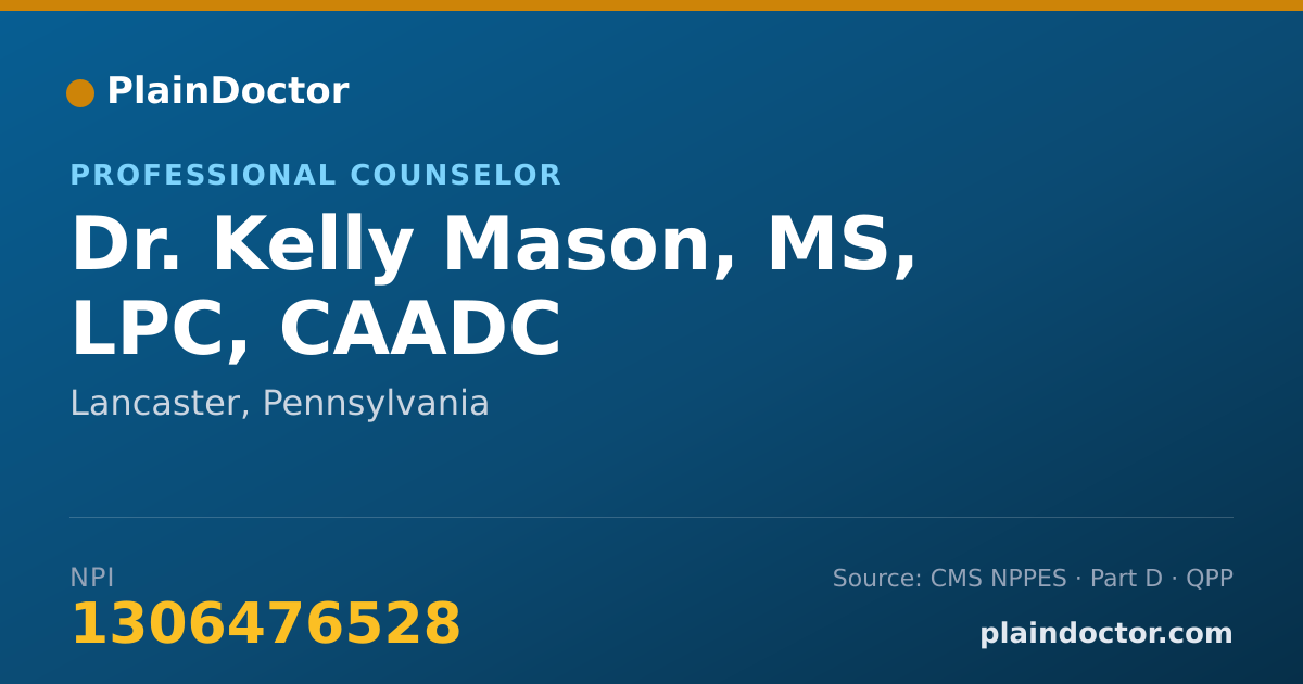 Shareable card for Kelly Mason, MS, LPC, CAADC - Professional Counselor, Lancaster, PA