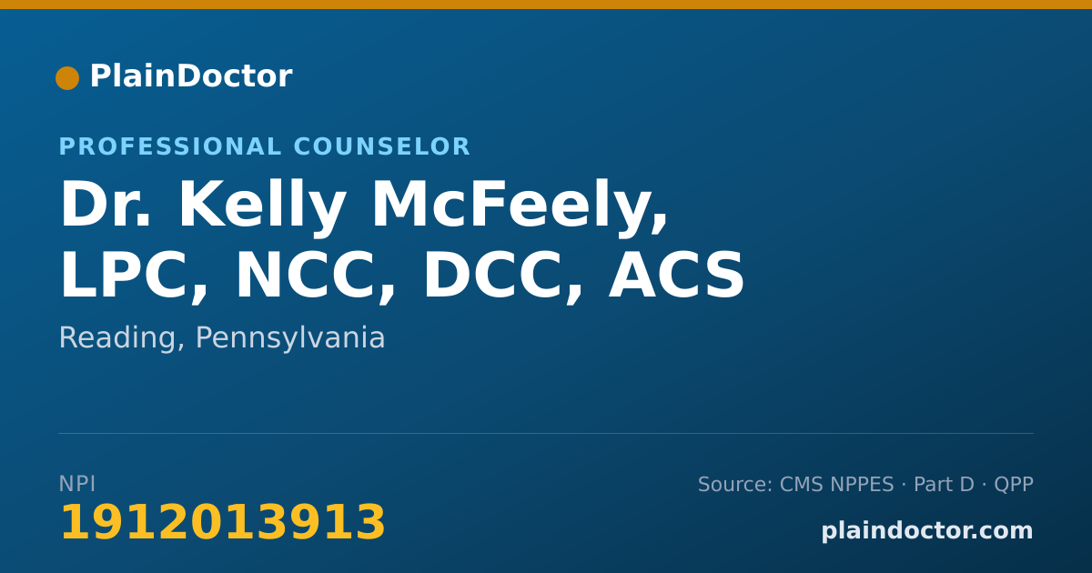 Shareable card for Kelly McFeely, LPC, NCC, DCC, ACS - Professional Counselor, Reading, PA