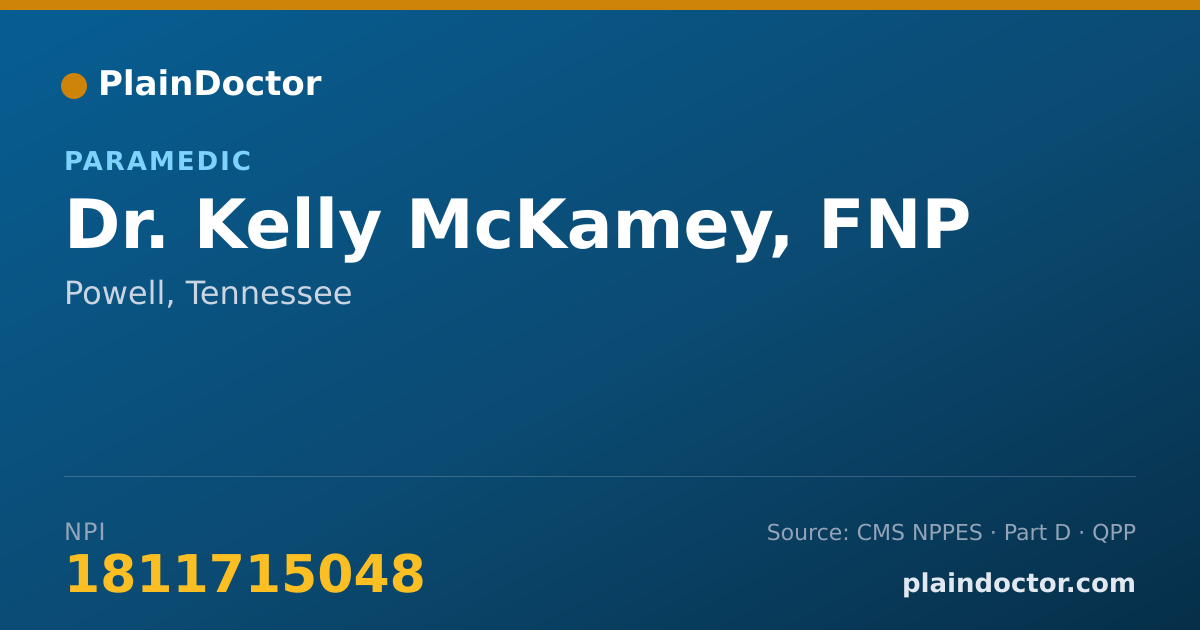 Shareable card for Kelly McKamey, FNP - Paramedic, Powell, TN