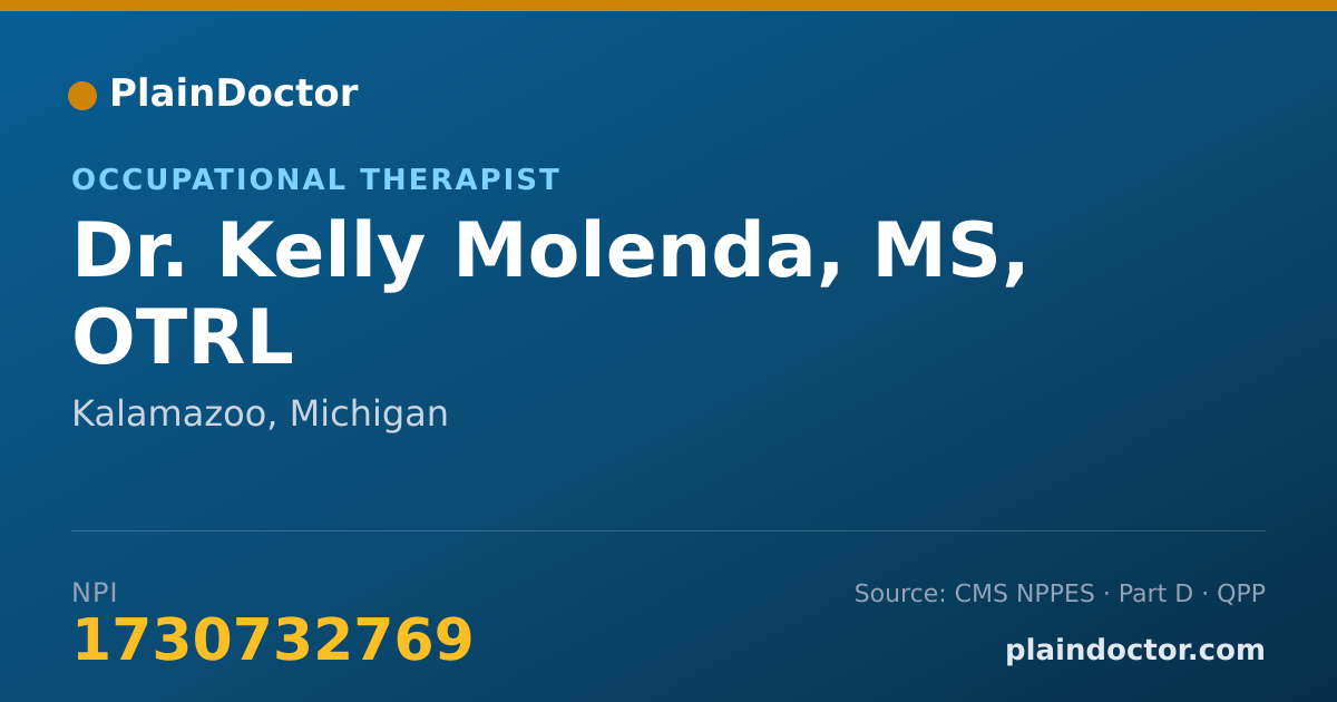 Shareable card for Kelly Molenda, MS, OTRL - Occupational Therapist, Kalamazoo, MI