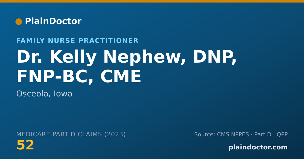 Shareable card for Kelly Nephew, DNP, FNP-BC, CME - Family Nurse Practitioner, Osceola, IA