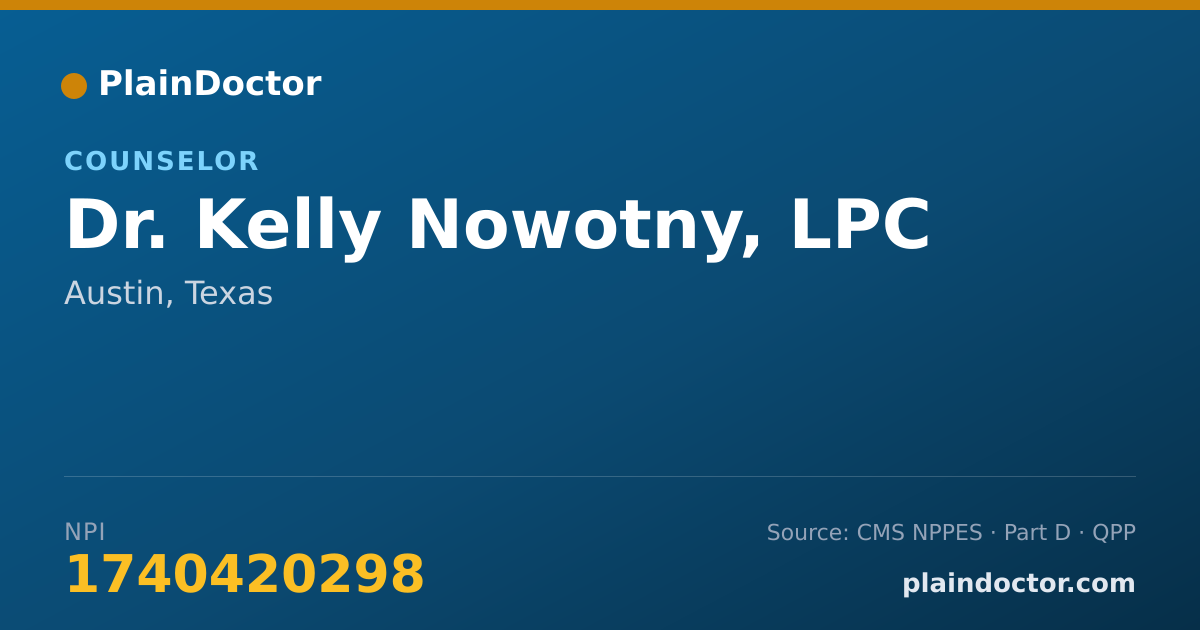 Shareable card for Kelly Nowotny, LPC - Counselor, Austin, TX