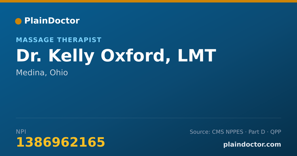 Shareable card for Kelly Oxford, LMT - Massage Therapist, Medina, OH