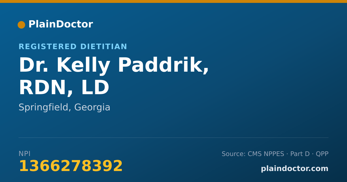 Shareable card for Kelly Paddrik, RDN, LD - Registered Dietitian, Springfield, GA