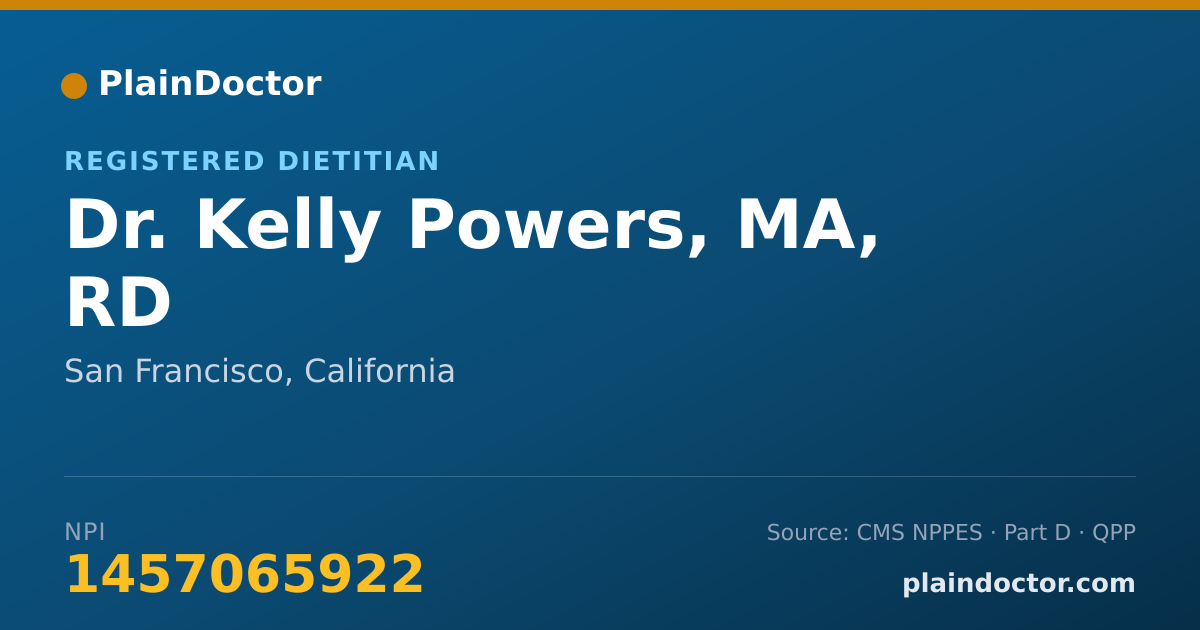 Shareable card for Kelly Powers, MA, RD - Registered Dietitian, San Francisco, CA