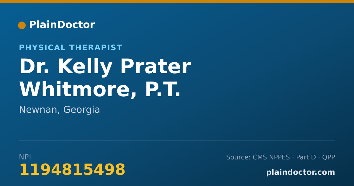 Shareable card for Kelly Prater Whitmore, P.T. - Physical Therapist, Newnan, GA