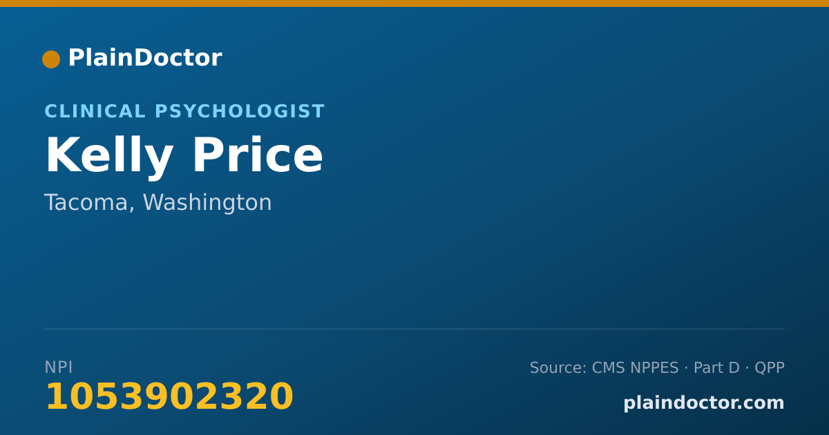 Shareable card for Kelly Price - Clinical Psychologist, Tacoma, WA