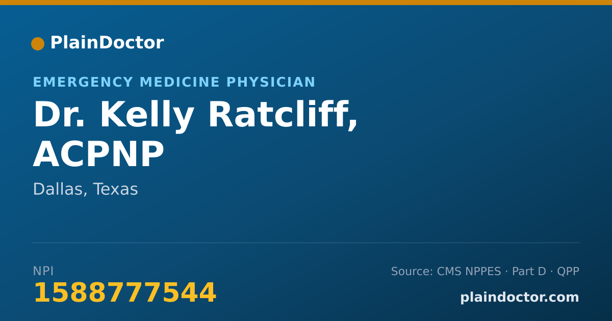 Shareable card for Kelly Ratcliff, ACPNP - Emergency Medicine Physician, Dallas, TX