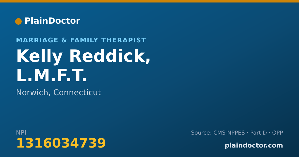 Shareable card for Kelly Reddick, L.M.F.T. - Marriage & Family Therapist, Norwich, CT