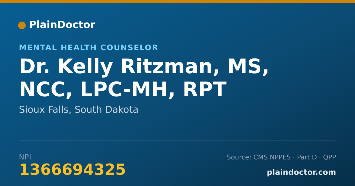 Shareable card for Kelly Ritzman, MS, NCC, LPC-MH, RPT - Mental Health Counselor, Sioux Falls, SD