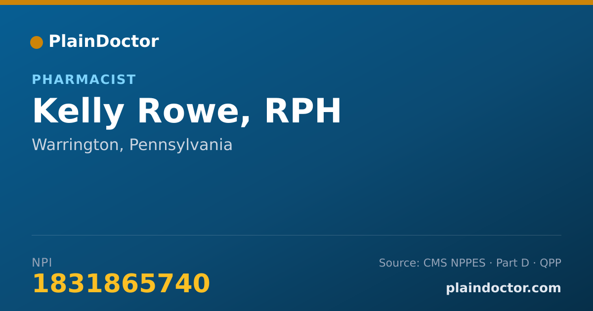 Shareable card for Kelly Rowe, RPH - Pharmacist, Warrington, PA