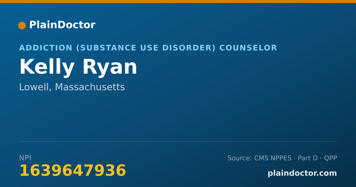 Shareable card for Kelly Ryan - Addiction (Substance Use Disorder) Counselor, Lowell, MA
