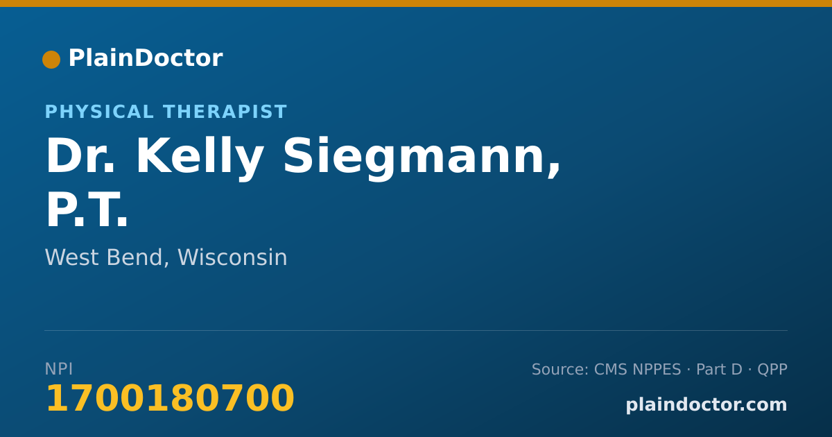 Shareable card for Kelly Siegmann, P.T. - Physical Therapist, West Bend, WI
