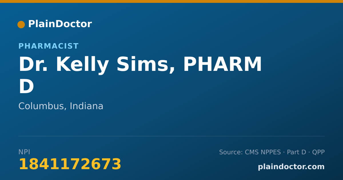 Shareable card for Kelly Sims, PHARM D - Pharmacist, Columbus, IN