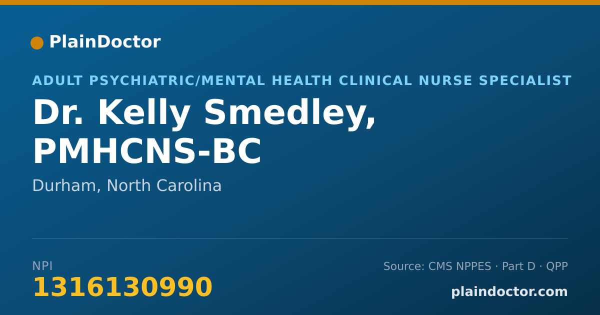 Shareable card for Kelly Smedley, PMHCNS-BC - Adult Psychiatric/Mental Health Clinical Nurse Specialist, Durham, NC