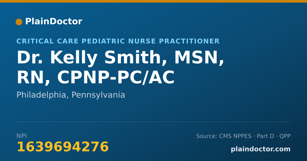 Shareable card for Kelly Smith, MSN, RN, CPNP-PC/AC - Critical Care Pediatric Nurse Practitioner, Philadelphia, PA