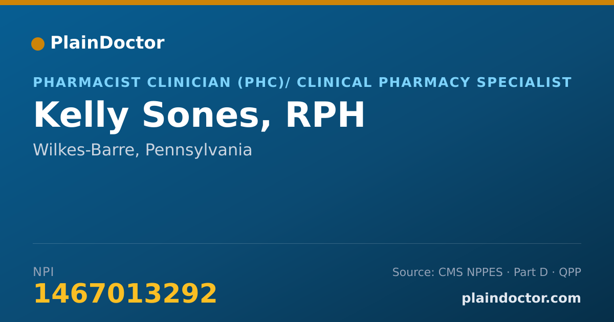Shareable card for Kelly Sones, RPH - Pharmacist Clinician (PhC)/ Clinical Pharmacy Specialist, Wilkes-Barre, PA