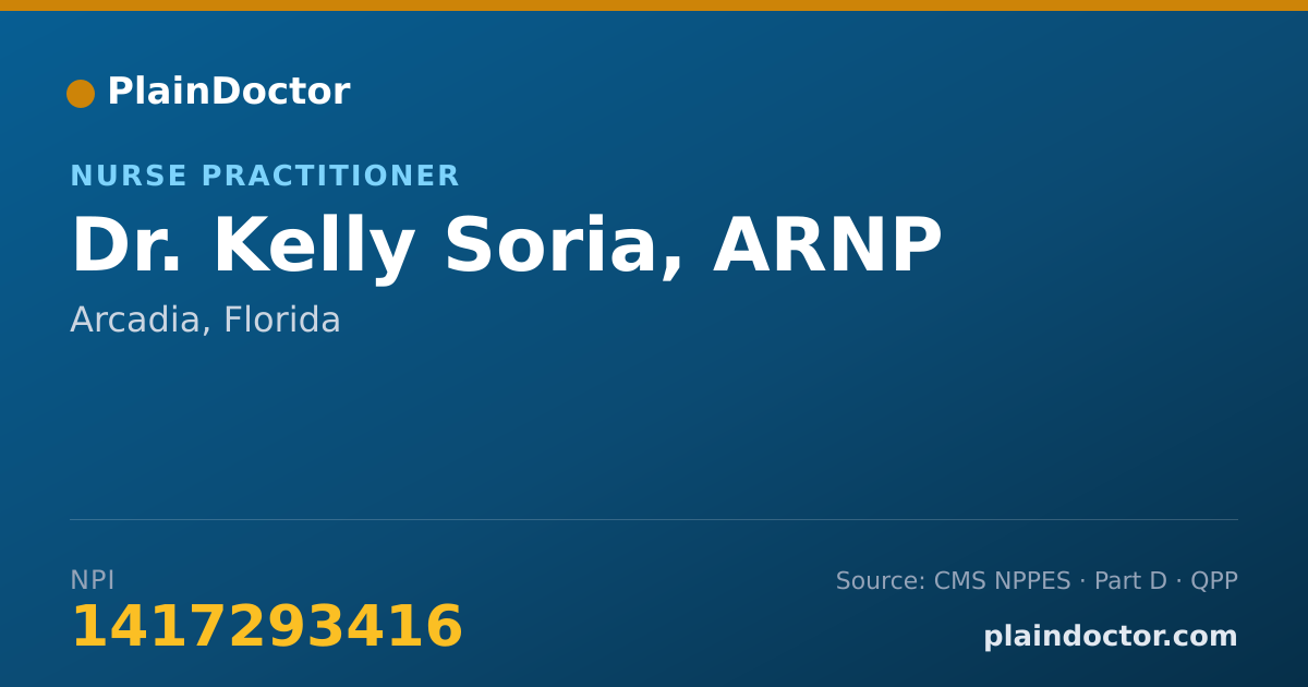 Shareable card for Kelly Soria, ARNP - Nurse Practitioner, Arcadia, FL