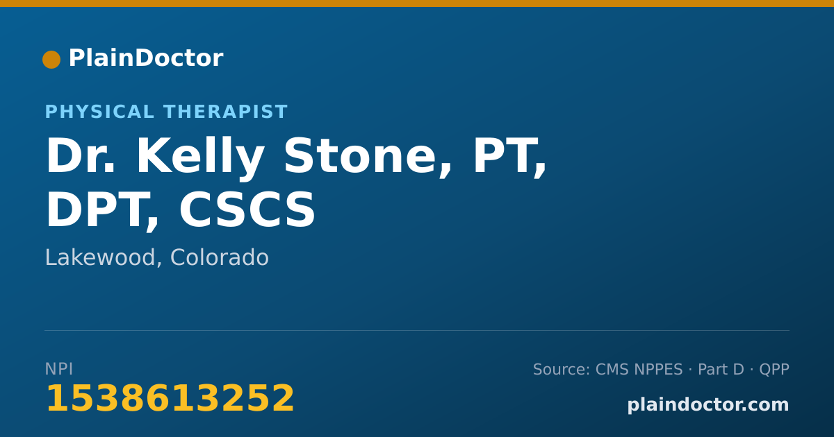Shareable card for Kelly Stone, PT, DPT, CSCS - Physical Therapist, Lakewood, CO