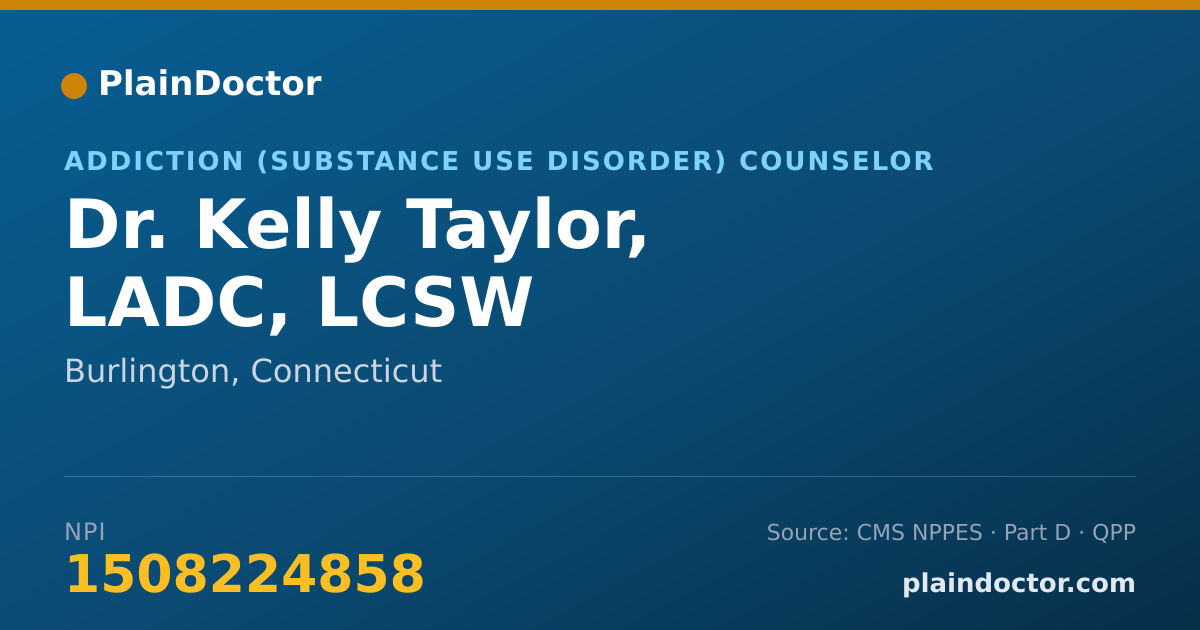 Shareable card for Kelly Taylor, LADC, LCSW - Addiction (Substance Use Disorder) Counselor, Burlington, CT