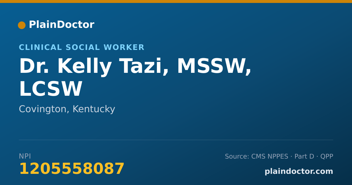 Shareable card for Kelly Tazi, MSSW, LCSW - Clinical Social Worker, Covington, KY