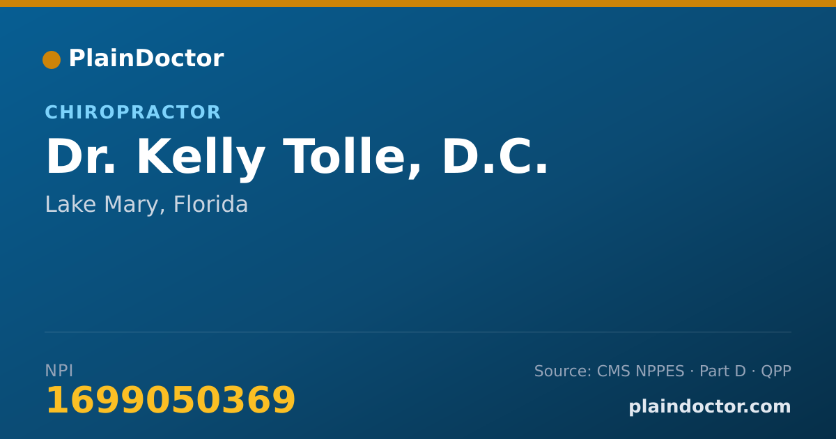 Shareable card for Kelly Tolle, D.C. - Chiropractor, Lake Mary, FL