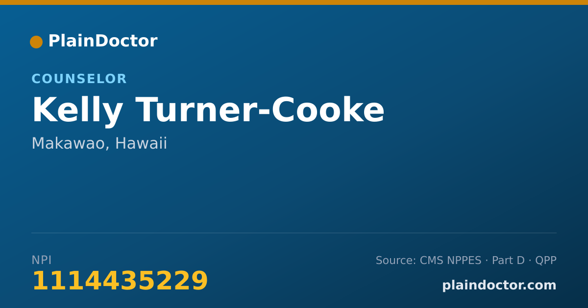 Shareable card for Kelly Turner-Cooke - Counselor, Makawao, HI