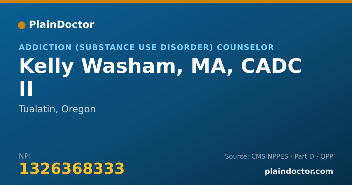 Shareable card for Kelly Washam, MA, CADC II - Addiction (Substance Use Disorder) Counselor, Tualatin, OR
