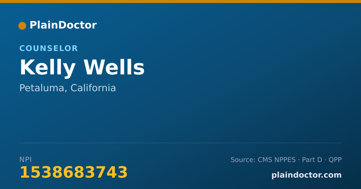 Shareable card for Kelly Wells - Counselor, Petaluma, CA