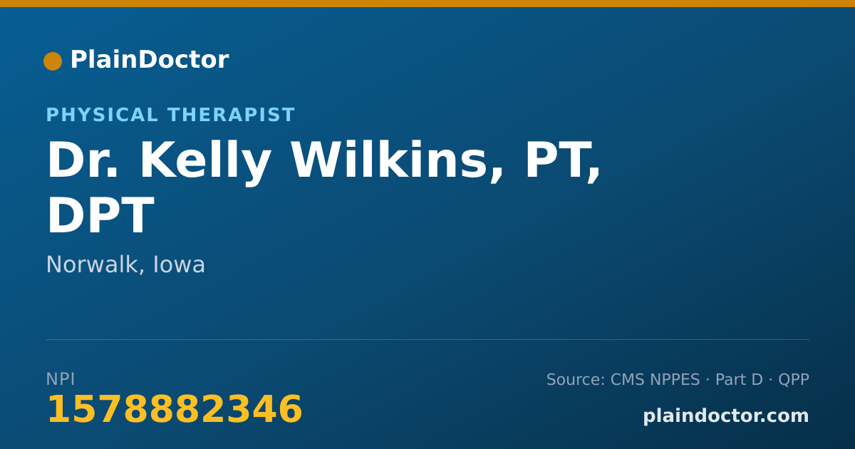 Shareable card for Kelly Wilkins, PT, DPT - Physical Therapist, Norwalk, IA