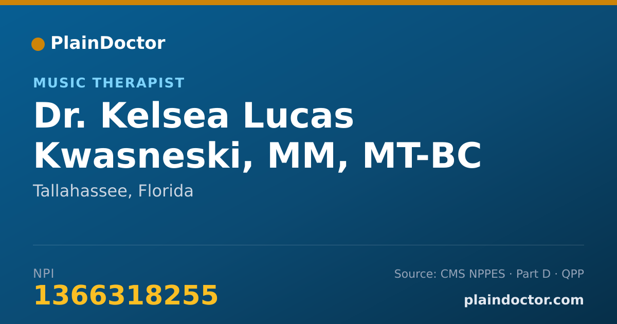 Shareable card for Kelsea Lucas Kwasneski, MM, MT-BC - Music Therapist, Tallahassee, FL