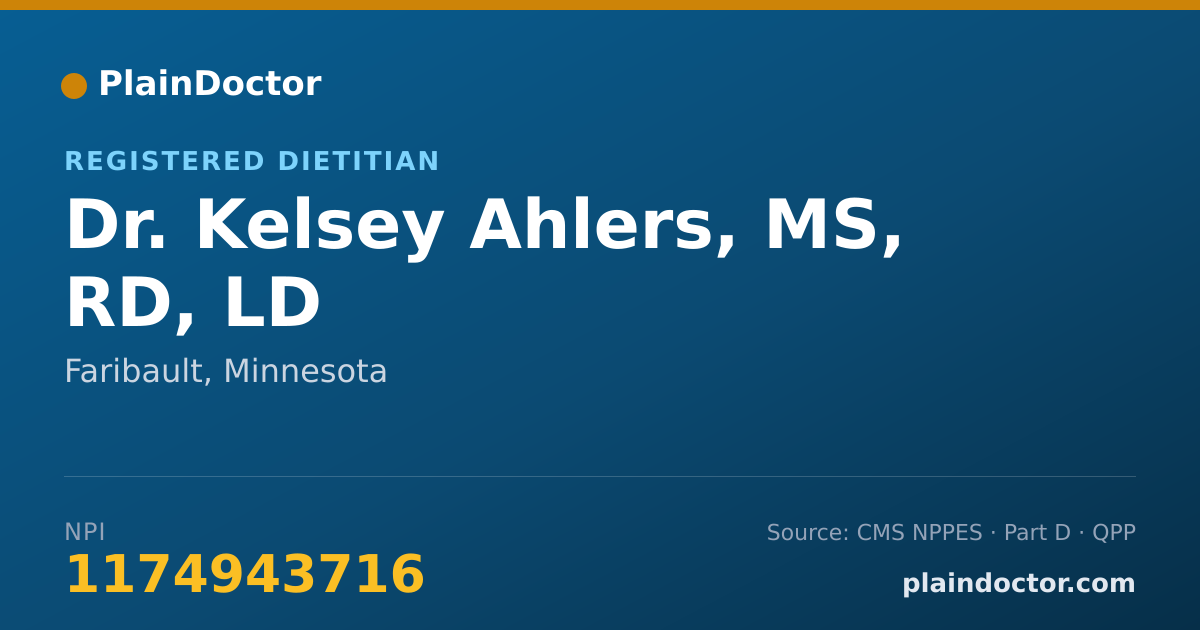 Shareable card for Kelsey Ahlers, MS, RD, LD - Registered Dietitian, Faribault, MN