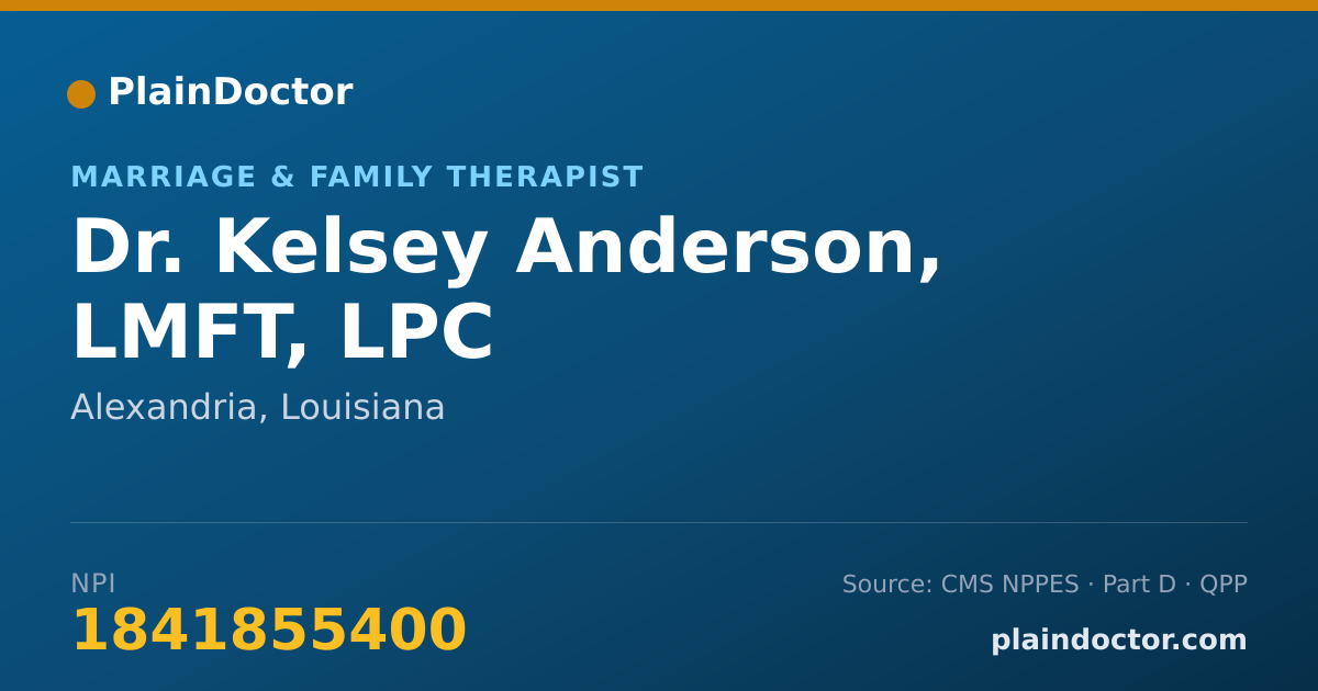 Shareable card for Kelsey Anderson, LMFT, LPC - Marriage & Family Therapist, Alexandria, LA