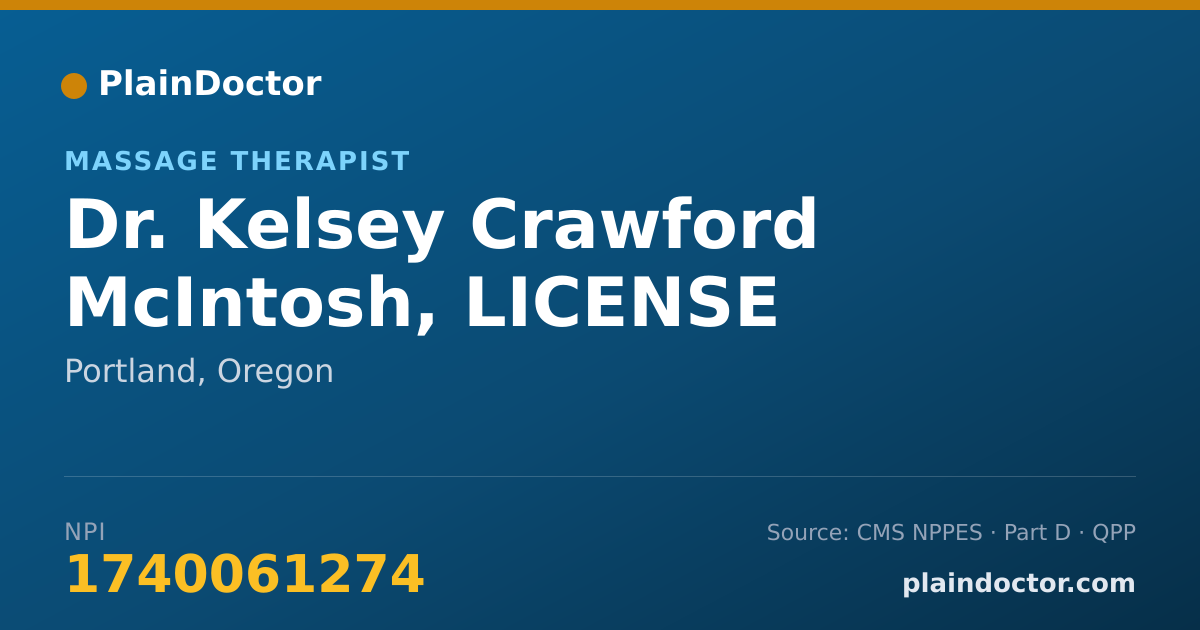 Shareable card for Kelsey Crawford McIntosh, LICENSE - Massage Therapist, Portland, OR