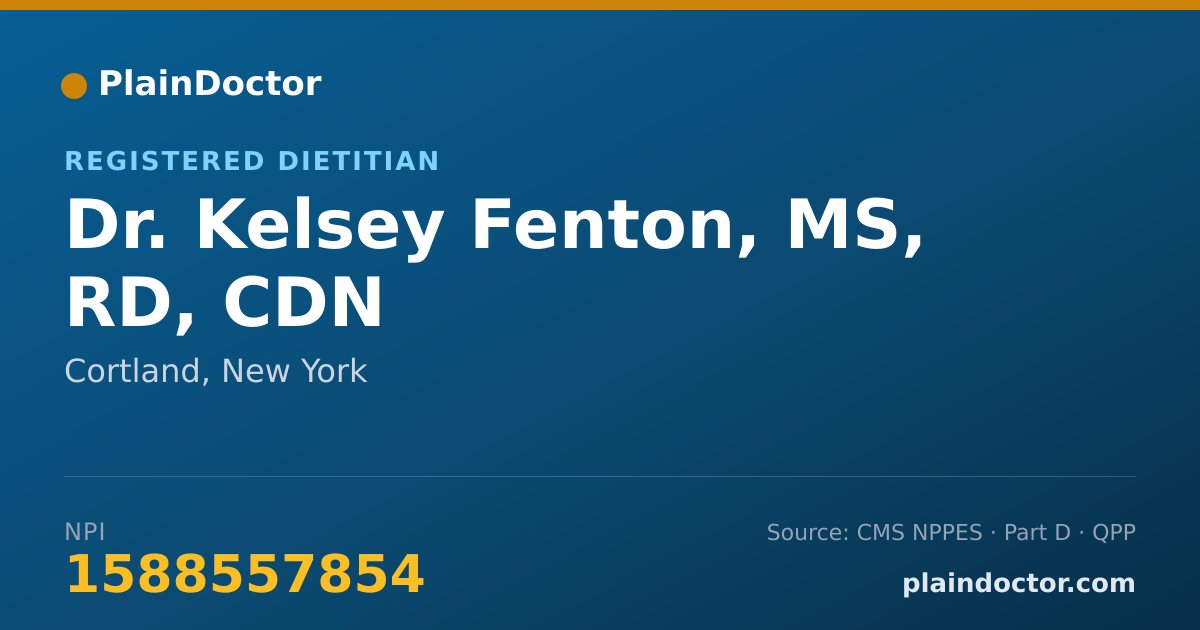 Shareable card for Kelsey Fenton, MS, RD, CDN - Registered Dietitian, Cortland, NY