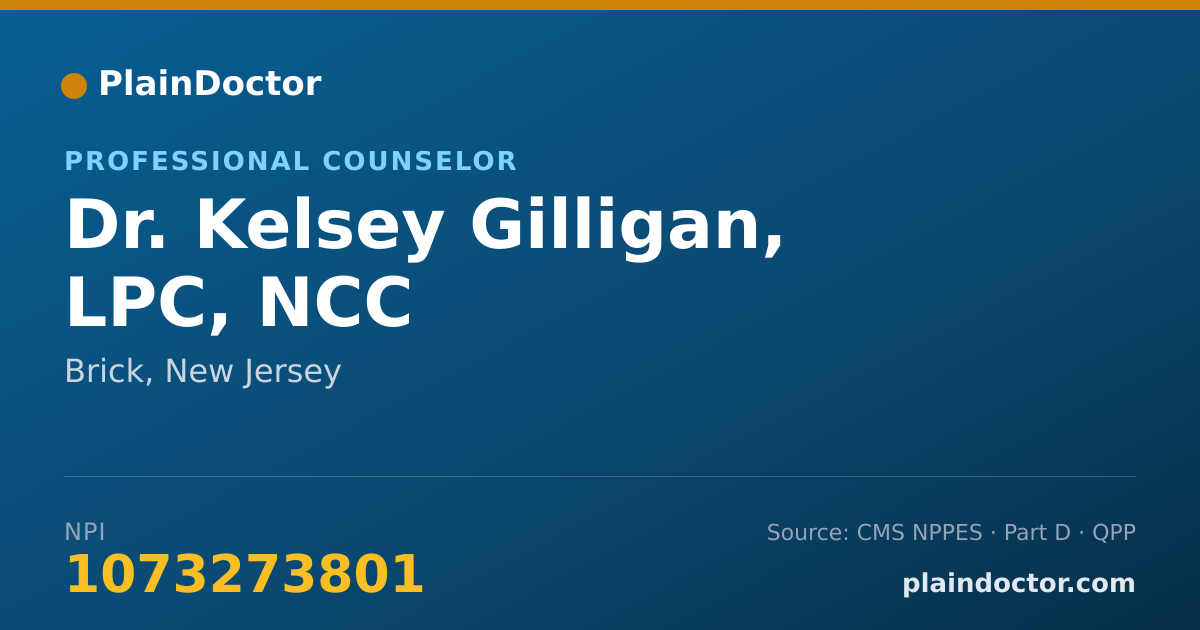 Shareable card for Kelsey Gilligan, LPC, NCC - Professional Counselor, Brick, NJ