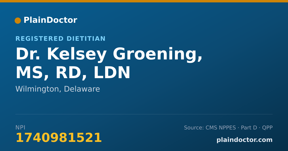 Shareable card for Kelsey Groening, MS, RD, LDN - Registered Dietitian, Wilmington, DE