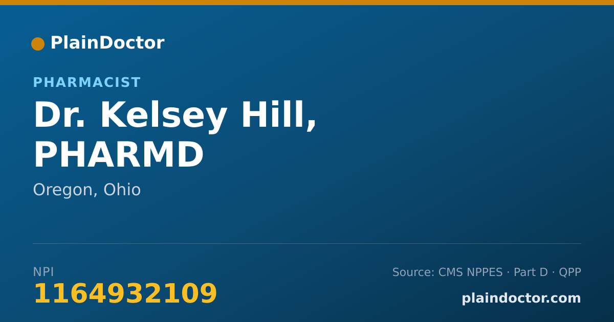 Shareable card for Kelsey Hill, PHARMD - Pharmacist, Oregon, OH