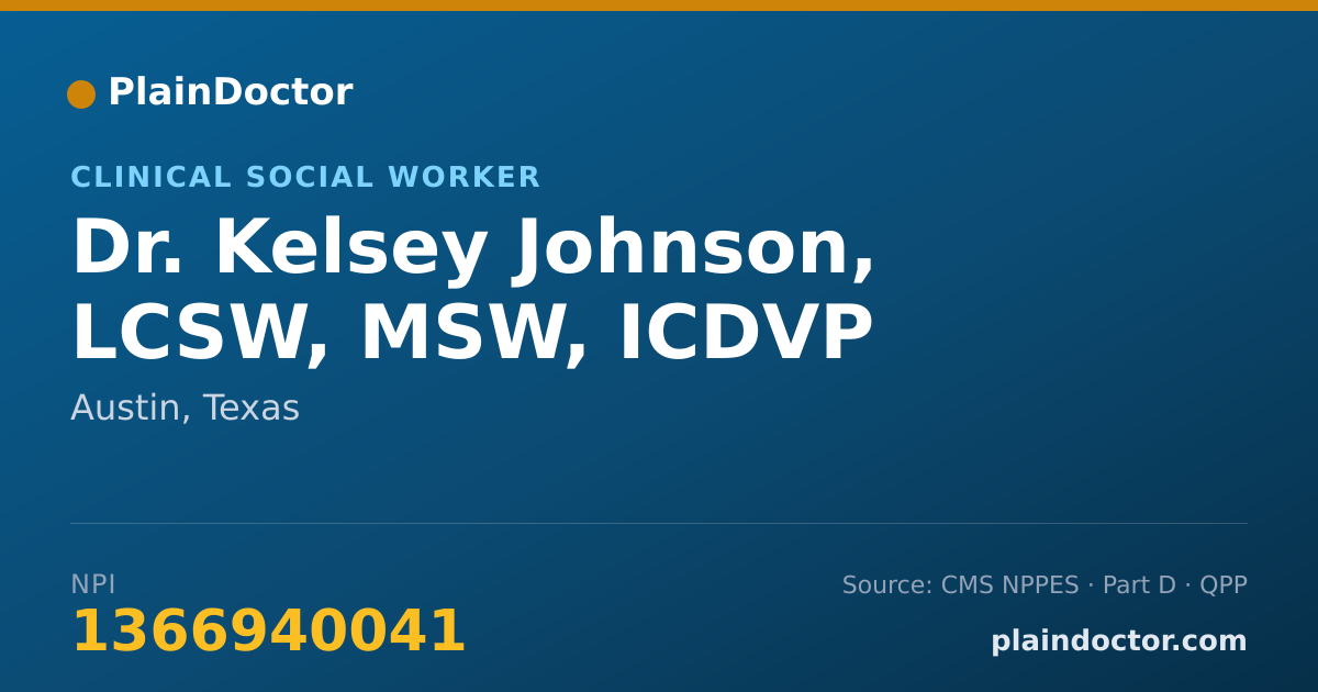 Shareable card for Kelsey Johnson, LCSW, MSW, ICDVP - Clinical Social Worker, Austin, TX