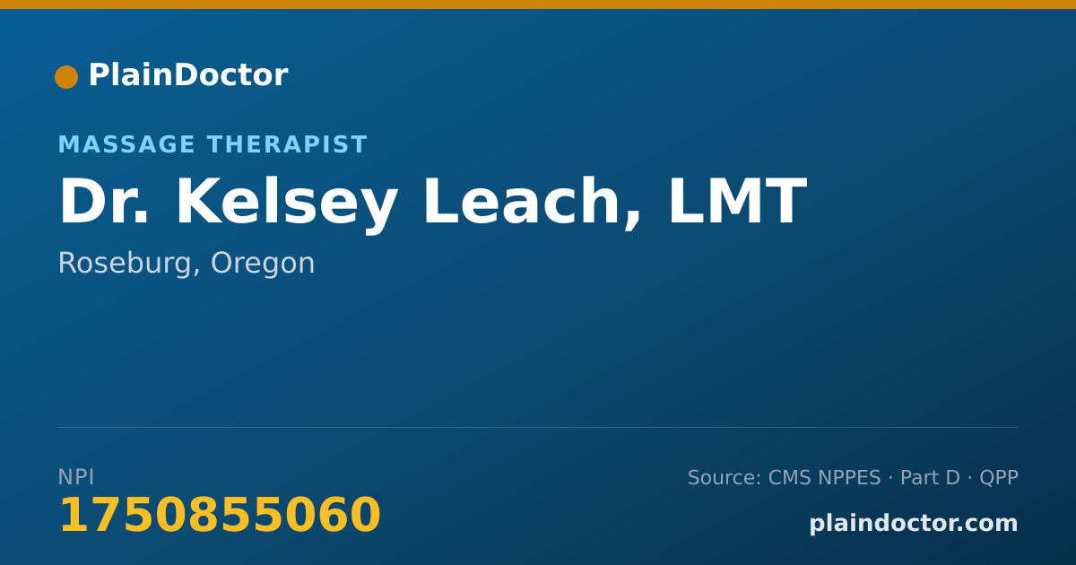 Shareable card for Kelsey Leach, LMT - Massage Therapist, Roseburg, OR
