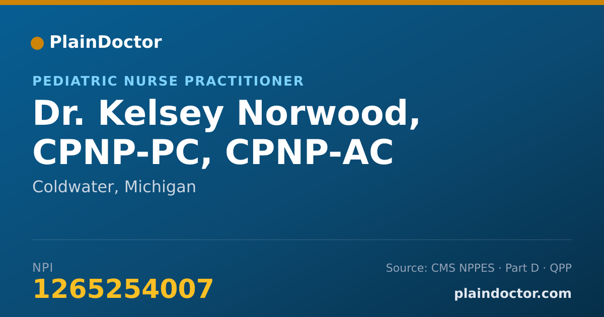 Shareable card for Kelsey Norwood, CPNP-PC, CPNP-AC - Pediatric Nurse Practitioner, Coldwater, MI
