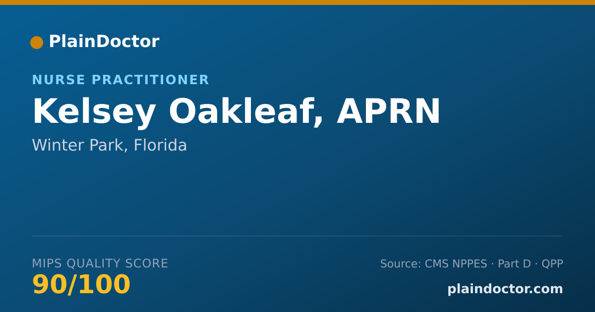 Shareable card for Kelsey Oakleaf, APRN - Nurse Practitioner, Winter Park, FL