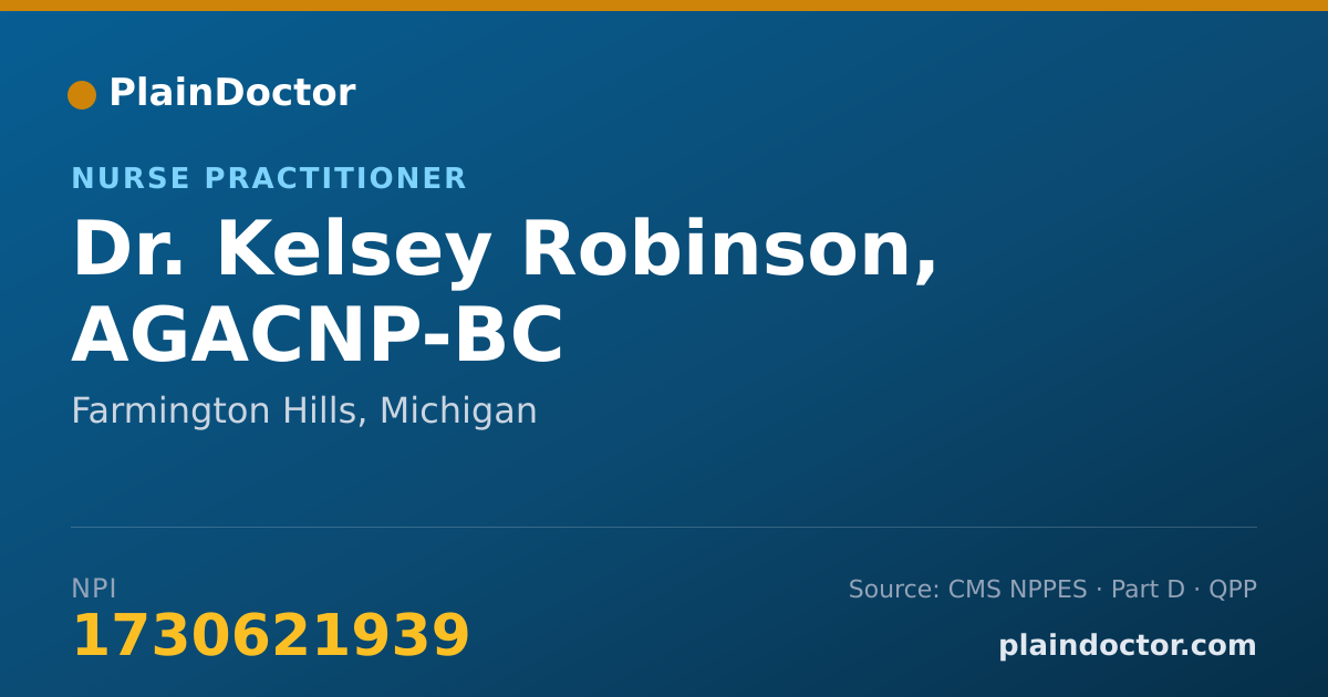 Shareable card for Kelsey Robinson, AGACNP-BC - Nurse Practitioner, Farmington Hills, MI