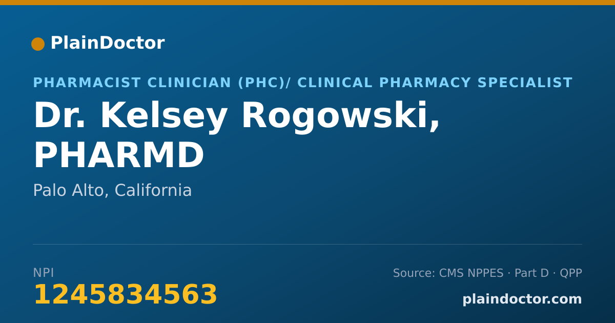 Shareable card for Kelsey Rogowski, PHARMD - Pharmacist Clinician (PhC)/ Clinical Pharmacy Specialist, Palo Alto, CA