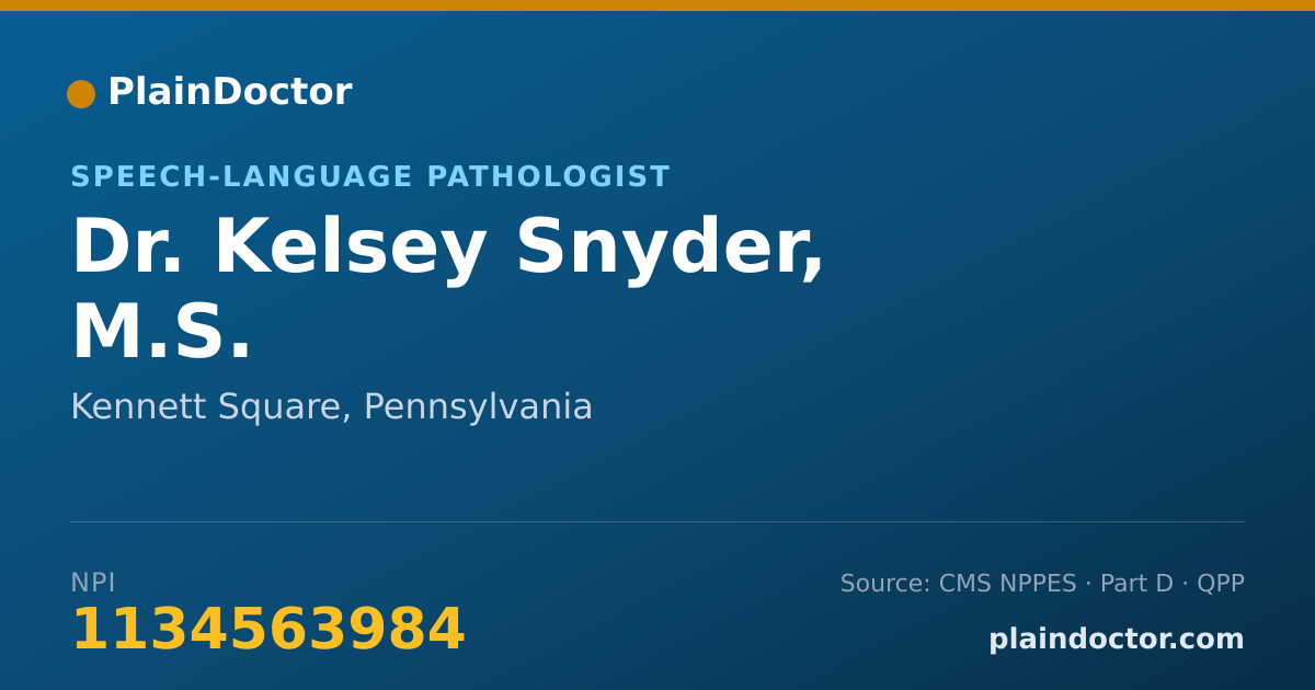 Shareable card for Kelsey Snyder, M.S. - Speech-Language Pathologist, Kennett Square, PA