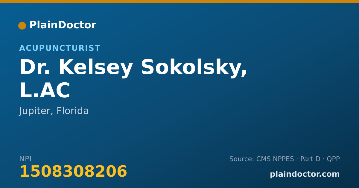 Shareable card for Kelsey Sokolsky, L.AC - Acupuncturist, Jupiter, FL