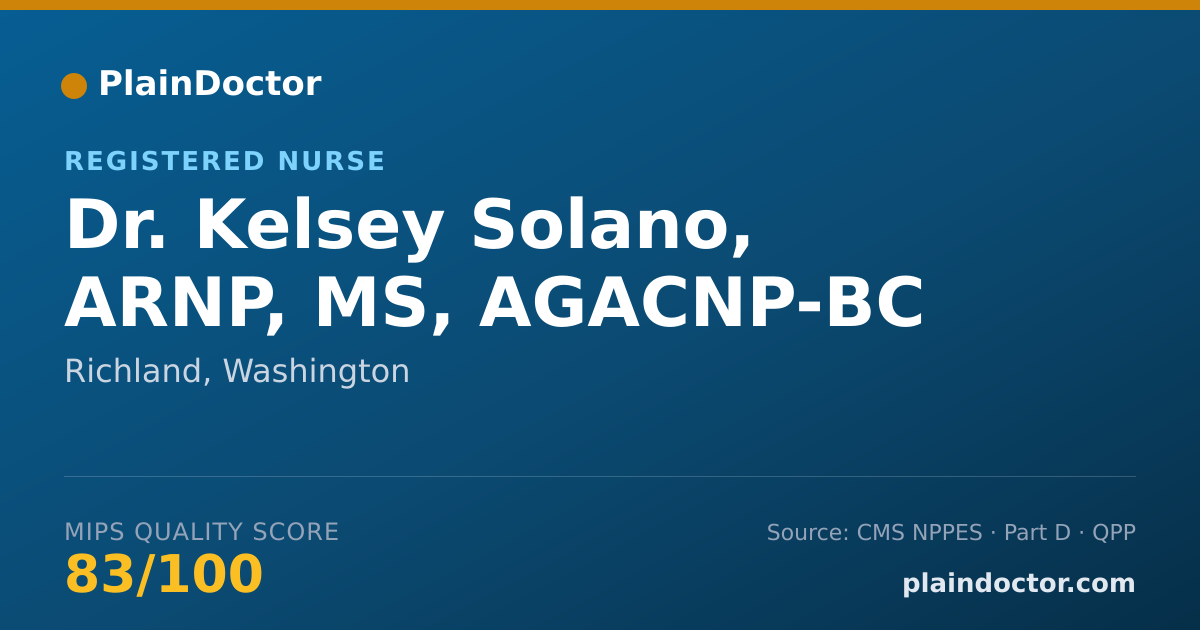 Shareable card for Kelsey Solano, ARNP, MS, AGACNP-BC - Registered Nurse, Richland, WA